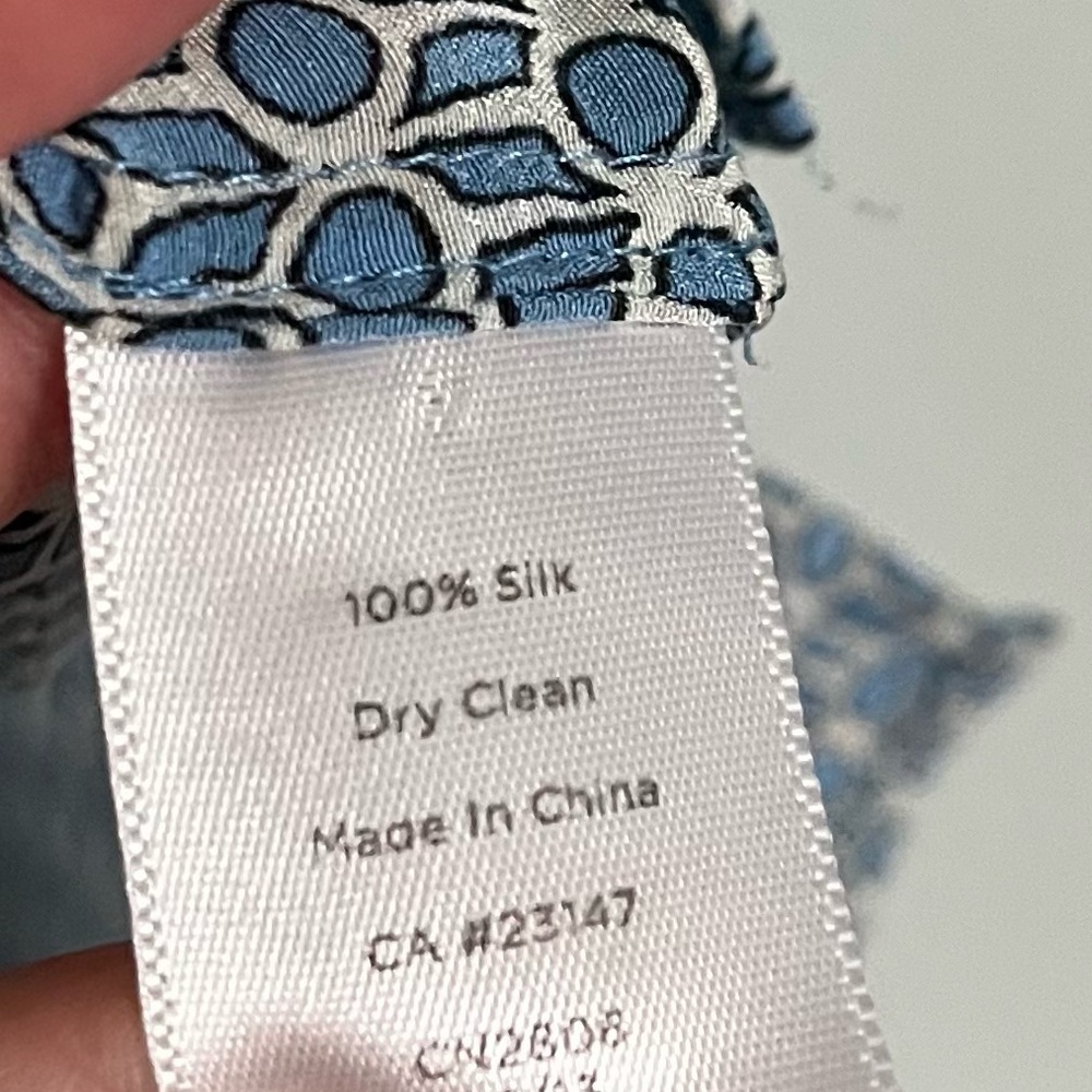 Talbots • Blue Patterned 100% Silk Blouse - image 4